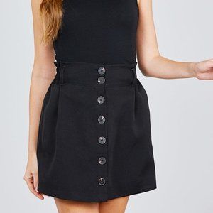 High Waist Smocking Detail Button Down Mini Skirt